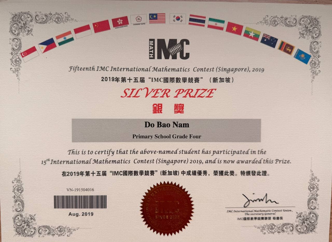 IMC 2019 Silver Prize certificate