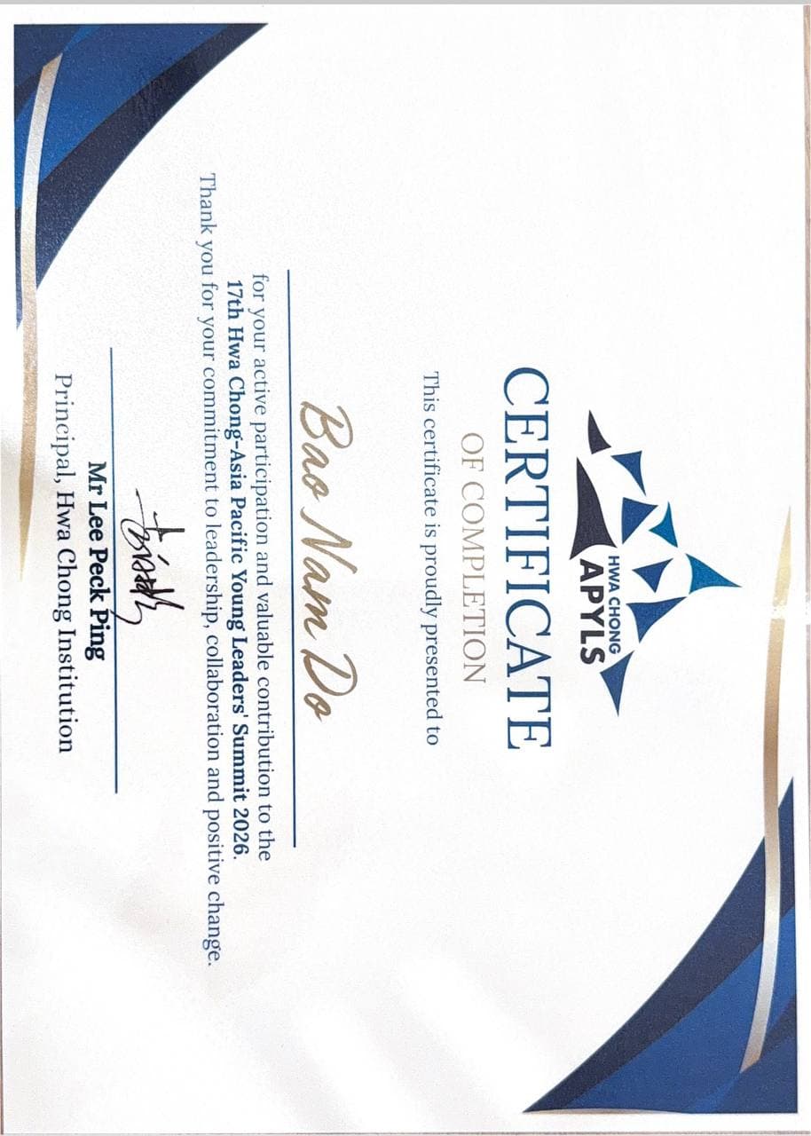 Certificate of contribution — 17th Hwa Chong APYLS, 2026.