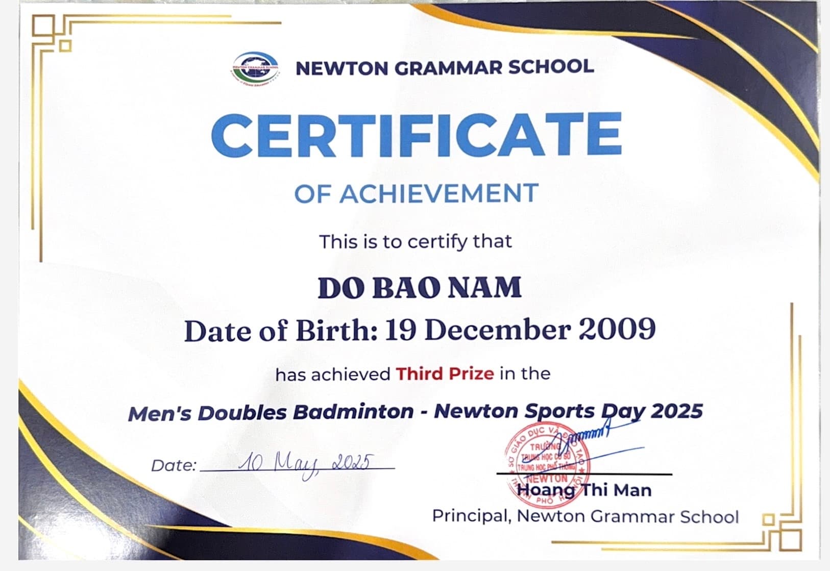Third Prize, men's doubles — Newton Sports Day 2025