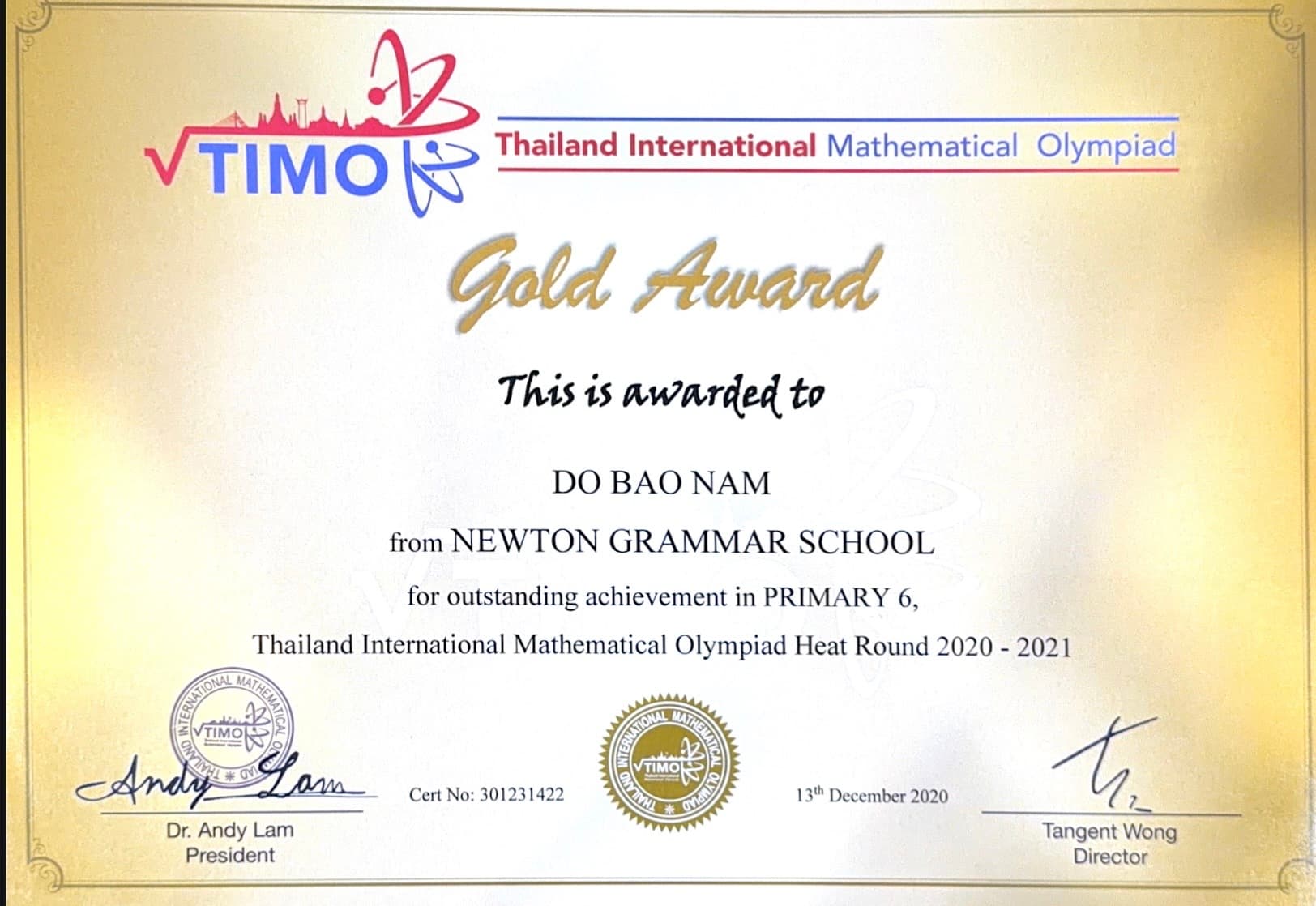 Gold — TIMO (Thailand Int'l Math Olympiad)