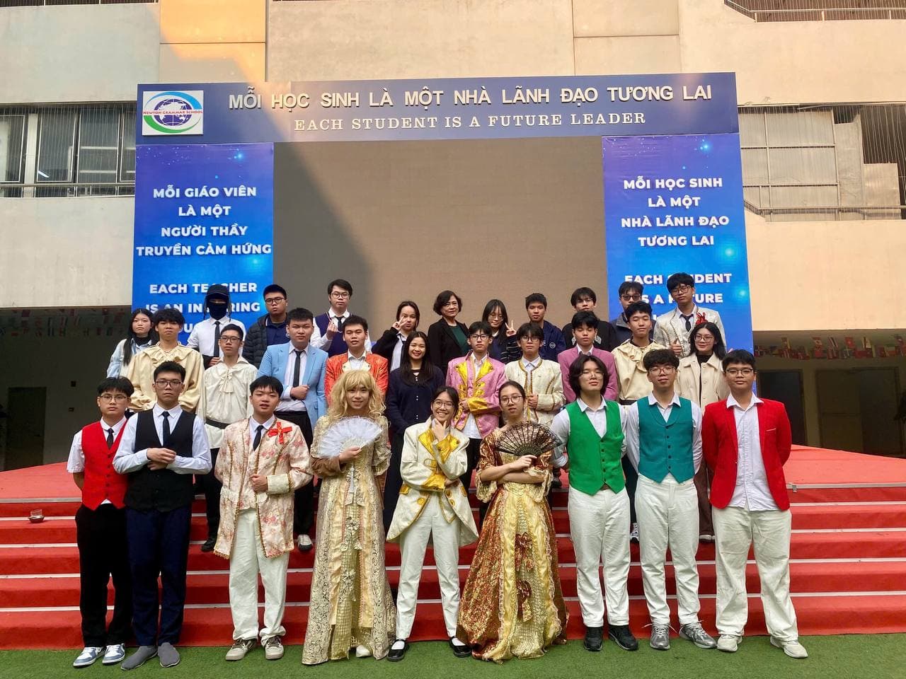 With classmates at Newton Grammar School